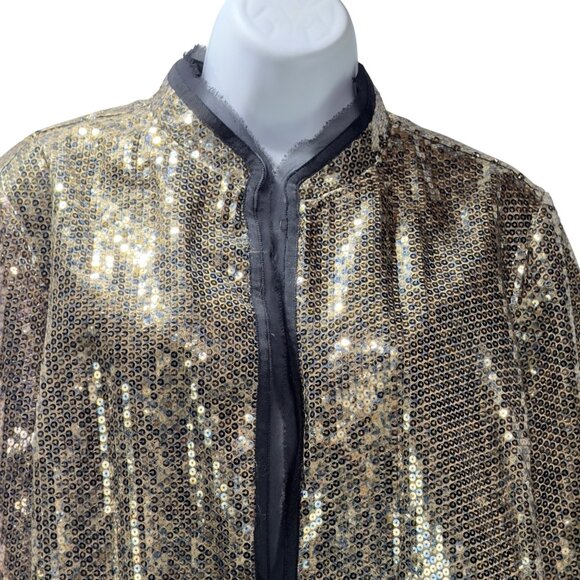 CHICO'S Women's Jacket Gold Sequined Leopard Accents Polyester Open Front Size 2 - Picture 6 of 9